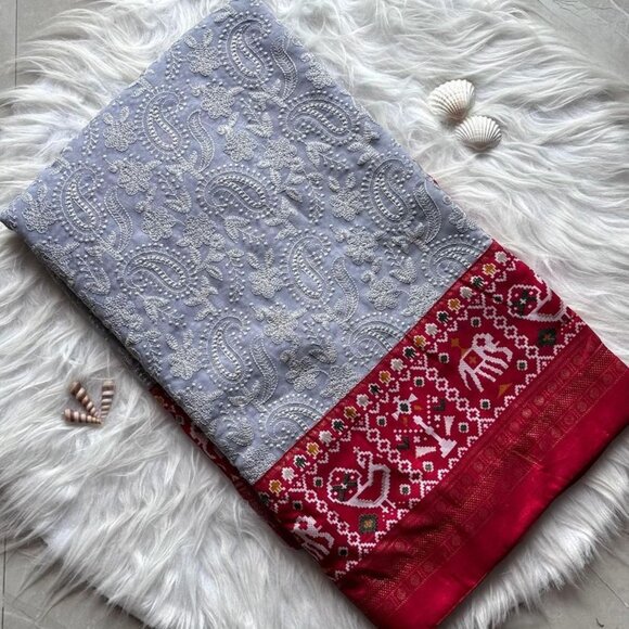 chikankari lucknow embroidered-saree - Picture 9 of 16